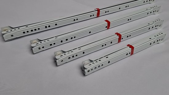 Hoexs - Guides de tiroir - Guide à rouleaux - 30 cm - Wit - Set de 2 - Rails de tiroir - Entièrement extensible