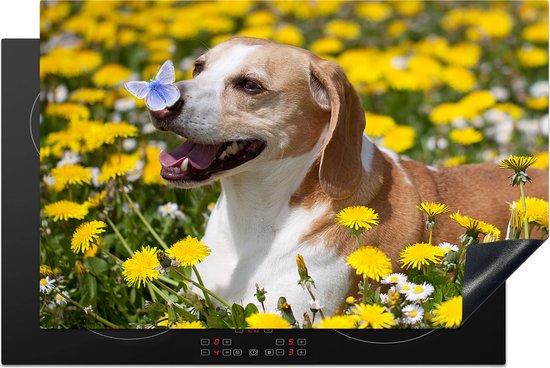 KitchenYeah® Inductie beschermer 81.6x52.7 cm - Vinder - Hond - Paardenbloem - Kookplaataccessoires - Afdekplaat voor kookplaat - Inductiebeschermer - Inductiemat - Inductieplaat mat