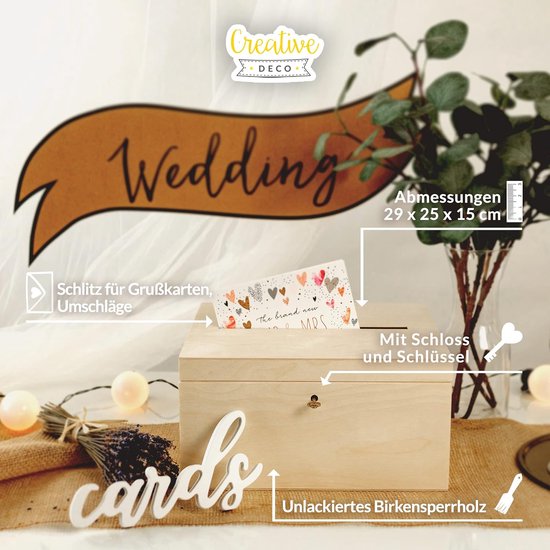 Boîte à Cartes De Mariage Jolik En Bois Jaune - Avec Serrure Et Panneau (neuve)