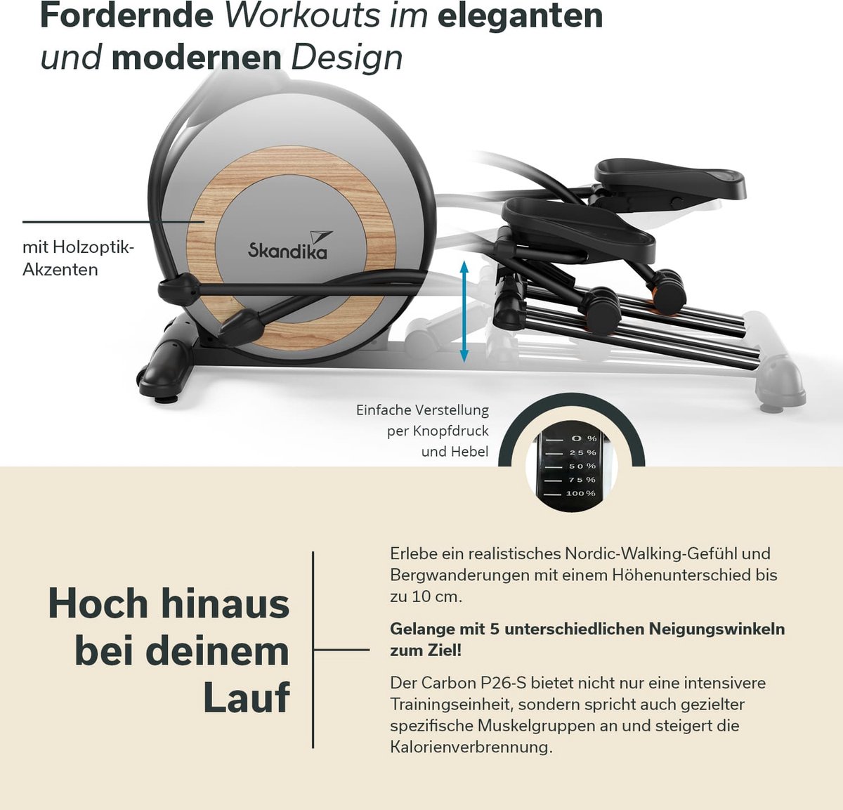 Afbeelding 2 van Skandika Carbon P26-S Crosstrainer – Crosstrainers - Elliptische trainer voor thuis, in hoogte verstelbaar, app-compatibel, tot 150 kg, 32 weerstandsniveaus, dubbel railsysteem - Fitnessapparatuur voor duurtraining – 172 x 66 x 175 (LxBxH) – zwart