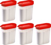 Plasticforte Voedselcontainer strooibus - 2x - rood - inhoud 1 liter - kunststof - 15 x 7 x 19 cm