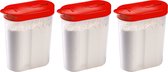 Plasticforte Voedselcontainer strooibus - 3x - rood - inhoud 1 liter - kunststof - 15 x 7 x 19 cm