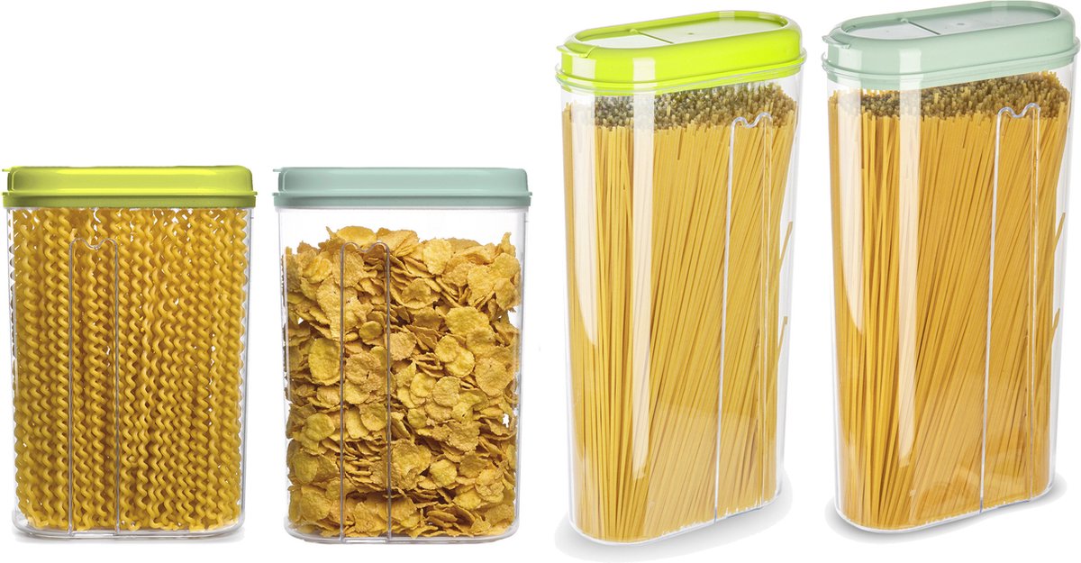Plasticforte Voedselcontainers set - 4 stuks - groen - 2350ml en 1500ml - kunststof - voorraadpot