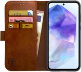 Rosso Element Geschikt voor Samsung Galaxy A55 | Portemonnee Hoesje | Wallet Book Case | 3 Pasjes | Magneetsluiting | Stand Functie | Bruin
