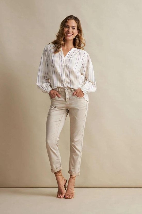 Red Button Blouse SRB4243 Lurex stripe - Ecru