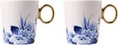 Heinen Delftsblauw set van 2 bekers Bloemen 300 ml Delfts blauw met gouden oor