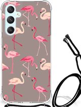 Hoesje met naam Geschikt voor Samsung Galaxy S23 FE Telefoonhoesje met doorzichtige rand Flamingo