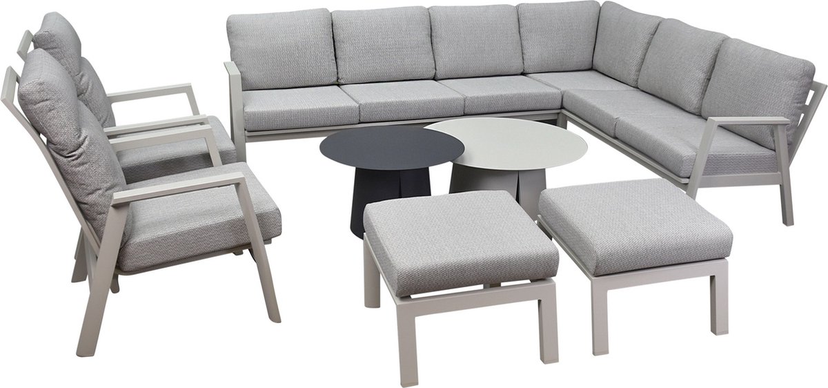 Barolo hoek loungeset 9 delig verstelbaar aluminium latte zand