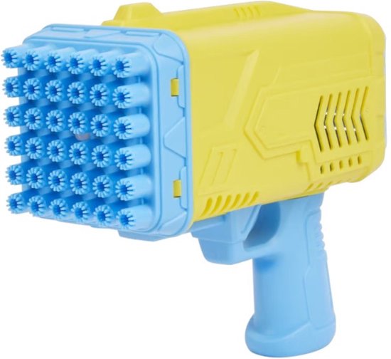 Foto: Bazooka bellenblaas pistool bubble gun blauw geel bellenblazer bellenblaasmachine voor kinderen led lichtjes blauw geel incl batterijen