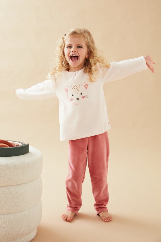 Noukie's - Pyjama - 2 delig - Meisje - Velour - Roze - Luipaardje - 2 jaar