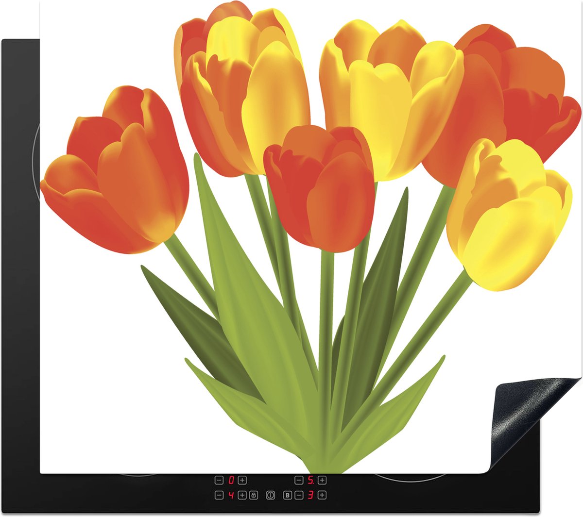 KitchenYeah® Inductie beschermer 59x52 cm - Een illustratie van een bos oranje en gele tulpen - Kookplaataccessoires - Afdekplaat voor kookplaat - Inductiebeschermer - Inductiemat - Inductieplaat mat