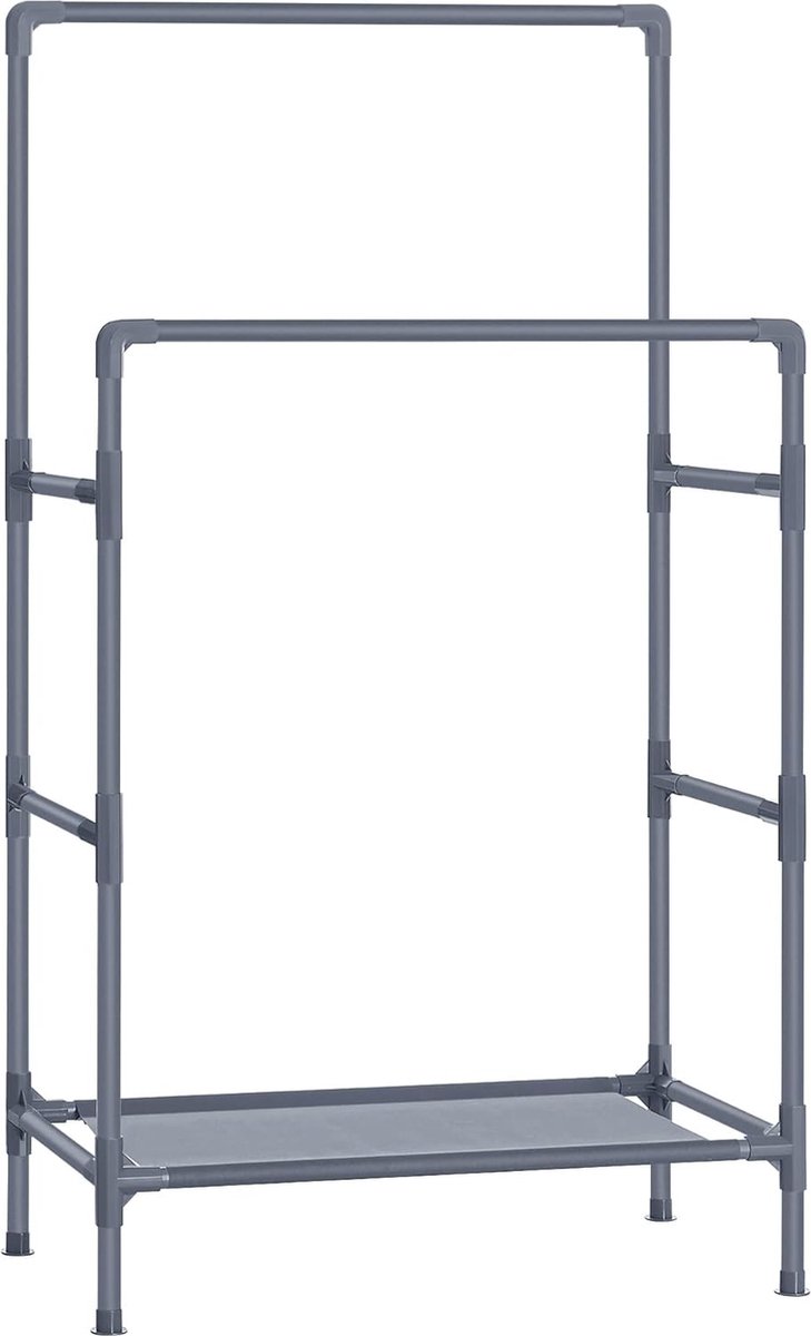 Kledingrek metaal - Kledingkast - Kledingstang - Met dubbele kledingroedes - 83 x 45 x 157 cm - Grijs