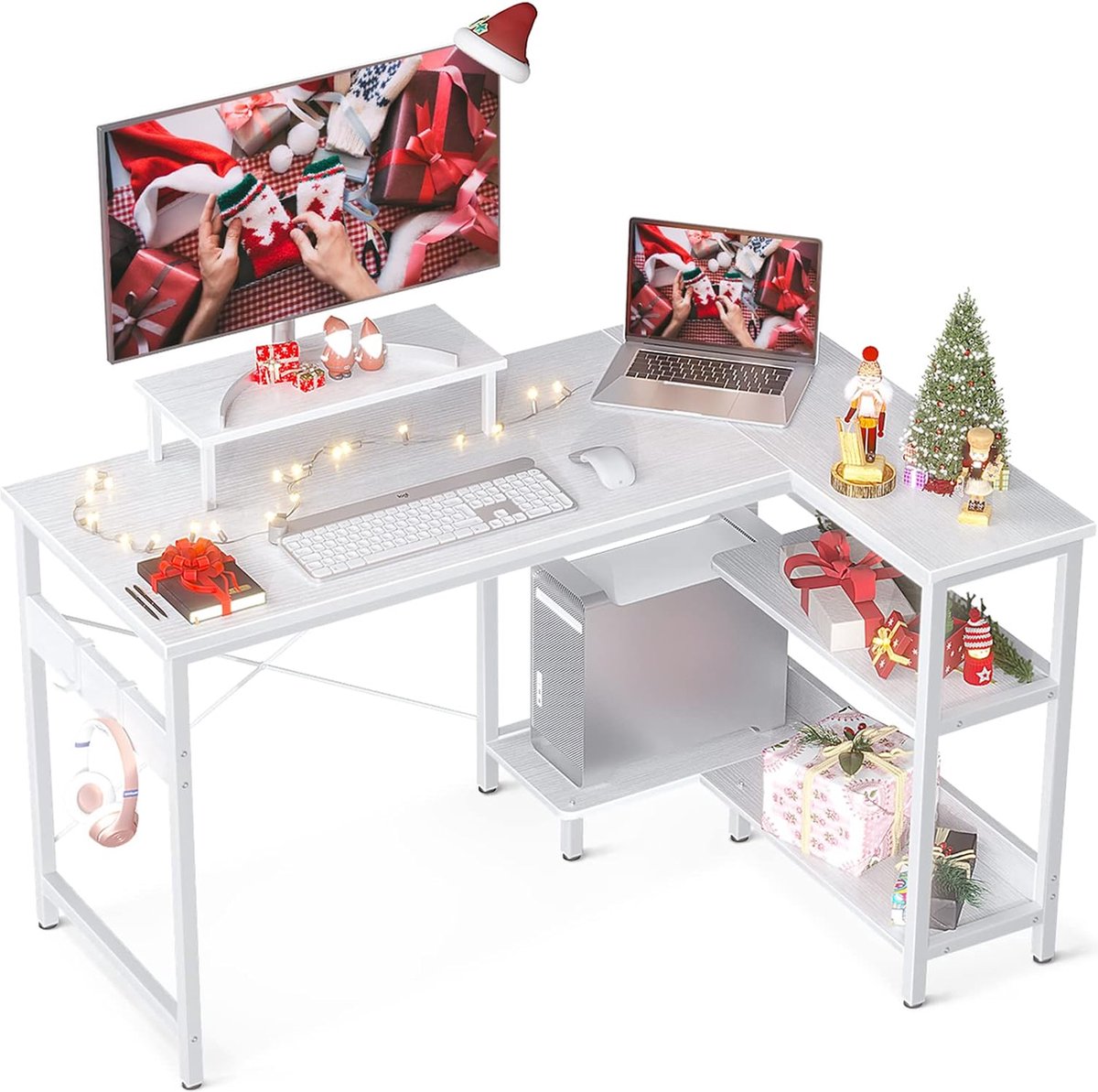 Bureau D'angle LIFEZEAL En L - Bureau PC Avec Tiroir Clavier, étagères, Ports USB Et Prise
