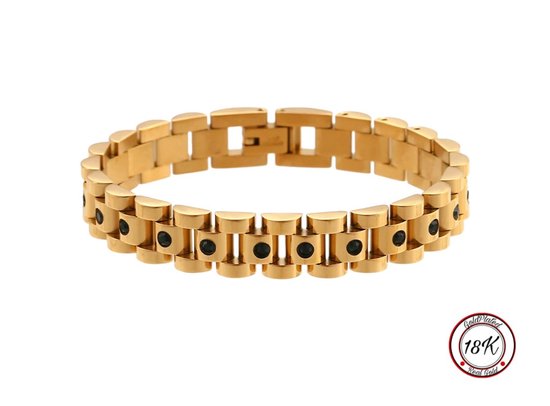 Soraro Presidente Stijl Armband | 18K Goldplated | Horlogeband Stijl | Goud kleurig | Staal | Groen | Armband Vrouwen | 10mm | Vrouwen Cadeautjes | Zirkonia | Pin Remover | Moederdag