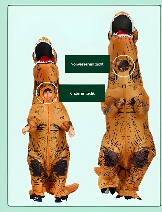 Alaoo Opblaasbaar Dinosaurus Kostuum voor Kinderen, T-Rex Opblaasbaar Kostuum, Grappig Opblaasbare Oranje Dinosaurus Halloween Kostuums voor Halloween Kerstmis Cosplay Mascarade Feest (120-150cm