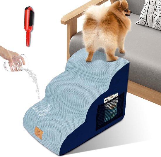 EHEYCIGA Trap voor Kleine Honden 4 Treden, Opstap voor Hond van Schuim voor Bed en Bank, Trap voor Oudere Huisdieren met Wasbare Hoes en Antislip Onderkant, 40x72x50 cm, Grijs