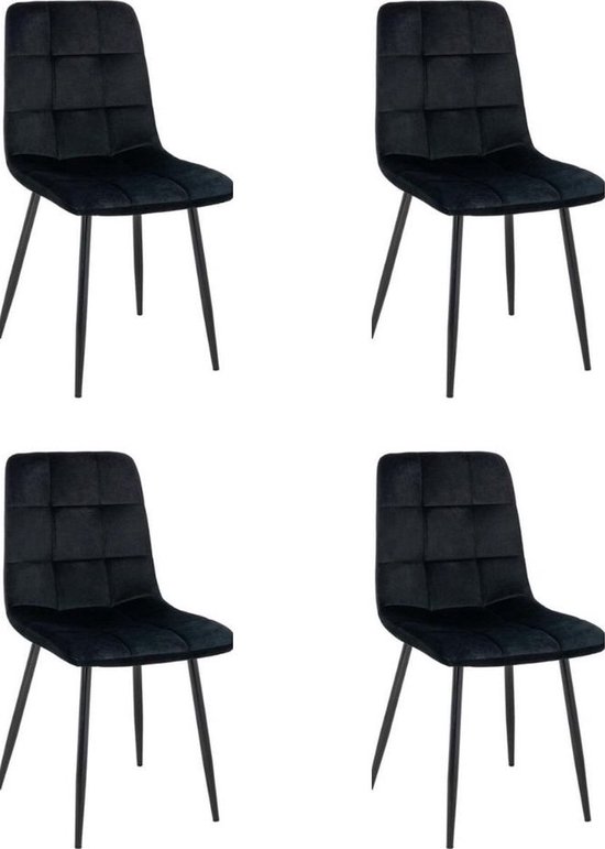 Swiss Homes® | Ruby - Velvet Eetkamerstoelen Zwart - Set van 4 | Zwart - Fluweel - Velvet stoel - Eetkamerstoel - Kuipstoel - Woonkamerstoelen