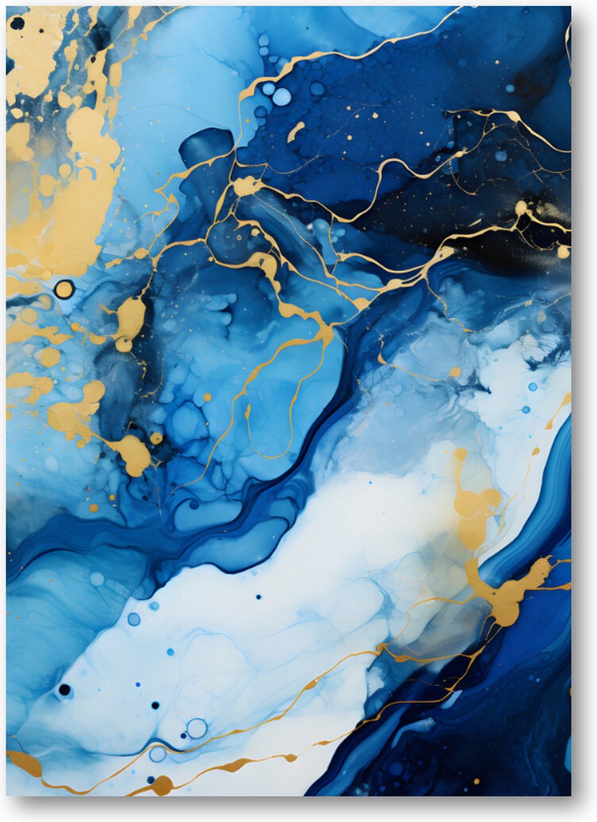 Aqua blauw goud marmer - Marmerpatroon - 50x70 Canvas Staand - Minimalist