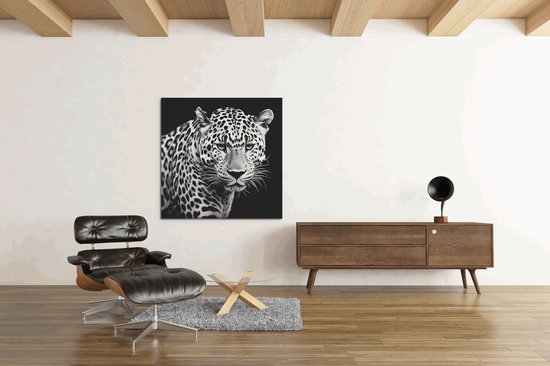 Canvas Schilderij - Wilde Dieren - Luipaard - Grijs - Portret - 110x100x2 cm
