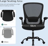 bureaustoel office chair met opklapbare armleuningen, ergonomische computerstoel, 360°-draaistoel, verstelbare lendensteun, zwart OBN37BK