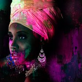 BEAUTIFUL AFRICAN WOMAN-2: 80x80cm Aluminium. Decoratie - Modern - Zwart - Blauw - Groen - Roze - Vrouw - Afrika