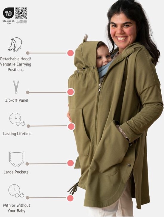 Zingy Wear - CozyHug Jacket - Dark Khaki Green - Large - Jas - Baby - Maternity Kleding - Baby Cloths - Zwangerschaps - Draagjas