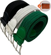 3 pack elastiek stretch riem - Elastische broekriem Stretch riem Vlecht riem Gevlochten riem Elastiek riem - unisex - Zwart, Wit en groen.