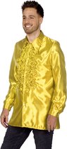 Wilbers & Wilbers - Jaren 80 & 90 Kostuum - Knallend Gele Foute Ruchesblouse Satijn Disco Party Man - Geel - Maat 52 - Carnavalskleding - Verkleedkleding