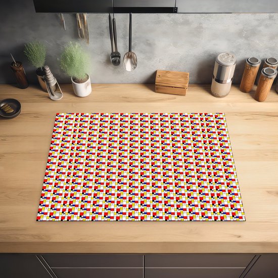 KitchenYeah® Inductie beschermer 70x52 cm - Vormen - Neoplasticisme - Kunst - Patronen - Mondriaan - Kookplaataccessoires - Afdekplaat voor kookplaat - Inductiebeschermer - Inductiemat - Inductieplaat mat