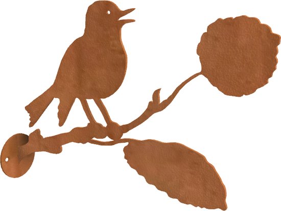 Garden Industrial - Vogel sur branche acier corten - Décoration de jardin - 40cm de large - 27cm de haut