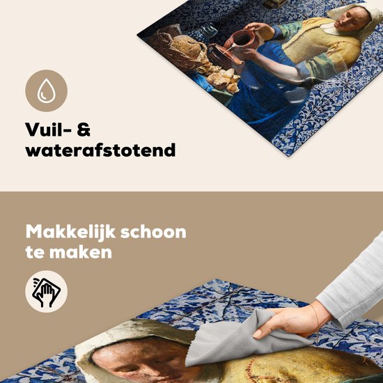 KitchenYeah® Inductie beschermer 60x52 cm - Melkmeisje - Delfts Blauw - Vermeer - Schilderij - Oude meesters - Kookplaataccessoires - Afdekplaat voor kookplaat - Inductiebeschermer - Inductiemat - Inductieplaat mat