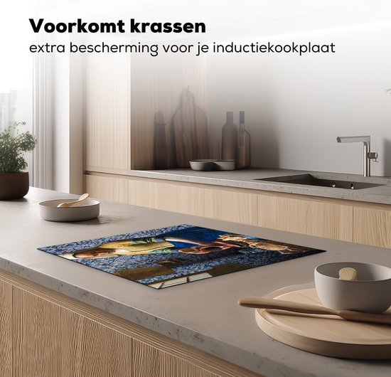 KitchenYeah® Inductie beschermer 60x52 cm - Melkmeisje - Delfts Blauw - Vermeer - Schilderij - Oude meesters - Kookplaataccessoires - Afdekplaat voor kookplaat - Inductiebeschermer - Inductiemat - Inductieplaat mat