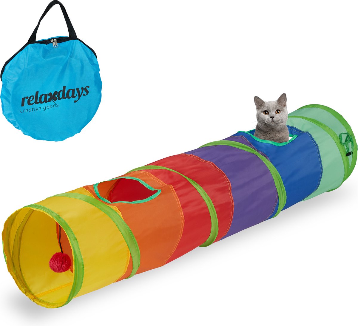 Relaxdays kattentunnel opvouwbaar - 115 x 25 cm - speeltunnel katten - met tas - pop-up - Relaxdays