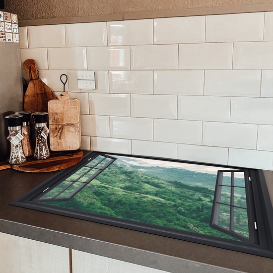 KitchenYeah® Inductie beschermer 81.6x52.7 cm - Doorkijk - Berg - Boom - Kookplaataccessoires - Afdekplaat voor kookplaat - Inductiebeschermer - Inductiemat - Inductieplaat mat