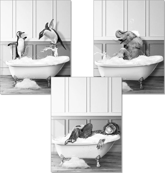1M® Poster - badkamer deco foto's - stijlvolle kunstdruk - zwart-wit wandafbeeldingen - WC deco - DIN A3 pinguïn