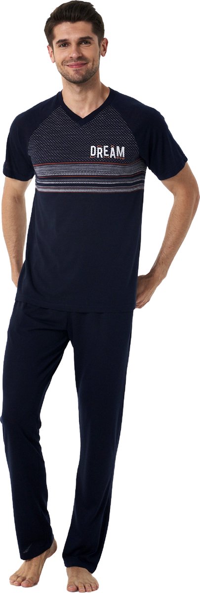 Feyza - Heren Pyjama Set, Korte Mouwen, Donkerblauw - XL