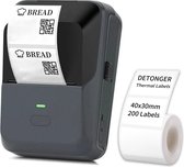 Detonger P2- Draadloze printer- Labelmaker- Smart Labelprinter- Android en Iphone App- Inclusief 1x label rol 40*30mm- Bluetooth- Thermische printer- Inktloos printen- Print breedte 20-55mm- 203dpi- 1500mAh