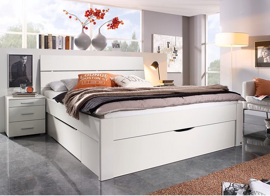 Maxi Bed Butiken met hoofdbord en 3 laden - 200 - alpine wit