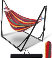 Hangmat met frame Hangmat met Standaard - Rode streep - Gekleurd- Opvouwbaar en Inklapbaar - Metalen Frame - Tot 150 KG