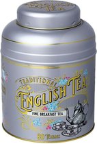Boîte à thé victorienne Vintage en Argent , New English Teas , avec 80 sachets de thé pour petit déjeuner anglais