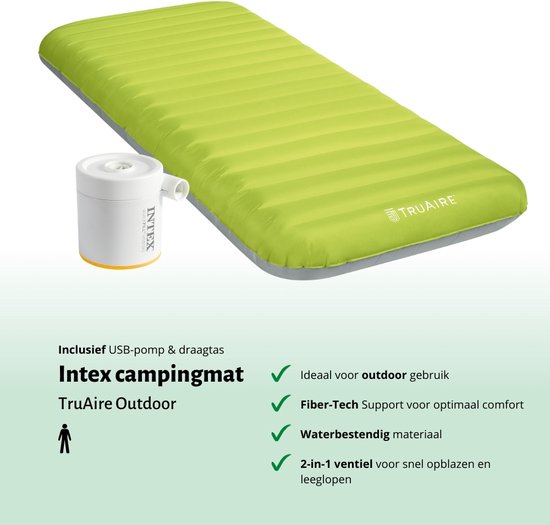 Intex Campingmat - 1-Persoons - 76 x 191 x 17 cm - Groen - Inclusief pomp - Hoeslaken - Kussen - Reparatieset en Kussenbeschermer van Merkloos — afbeelding 5