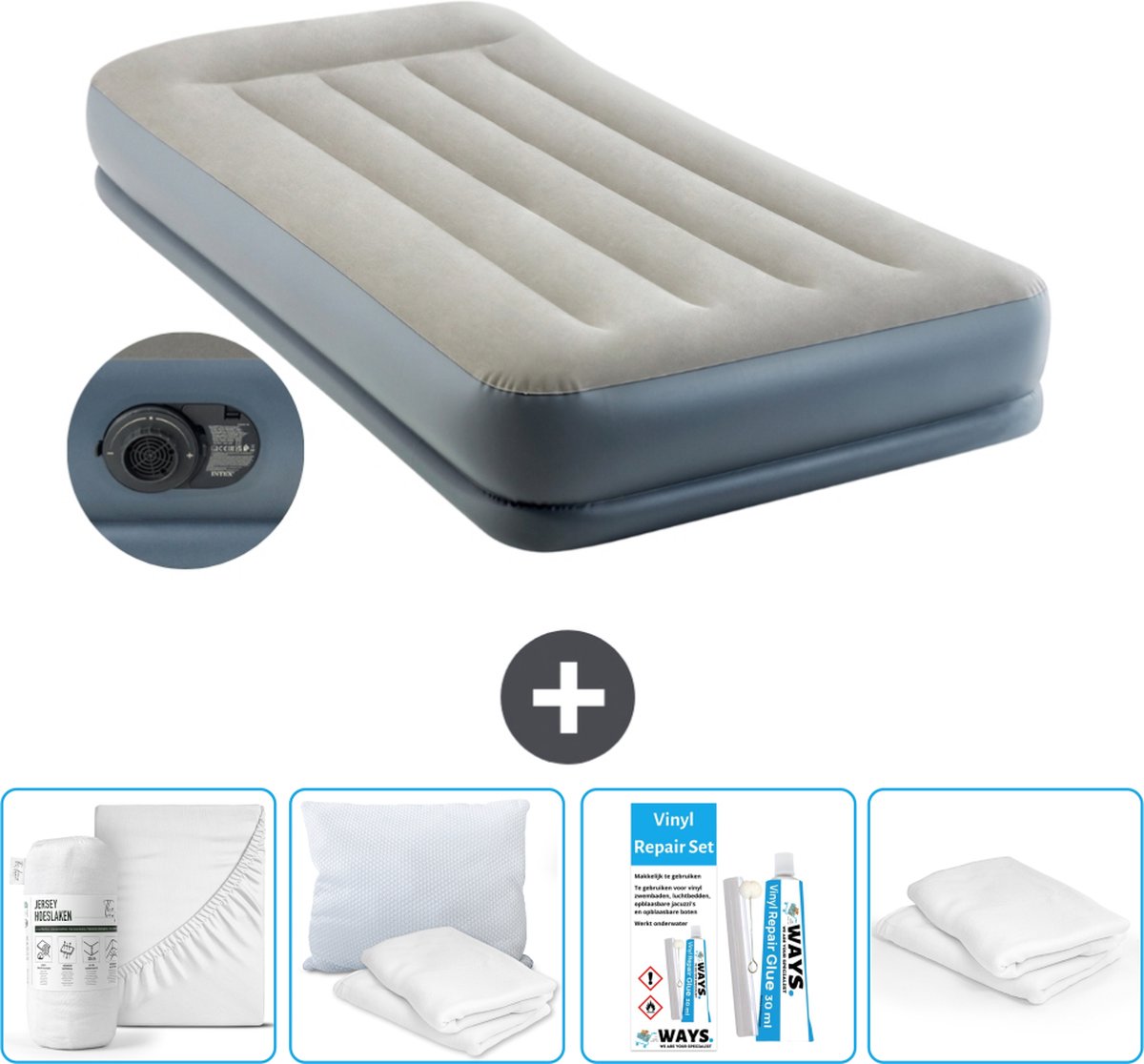 Intex Luchtbed - 1-Persoons - 99 x 191x 30 cm - Grijs - Inclusief pomp - Accessoires CB15