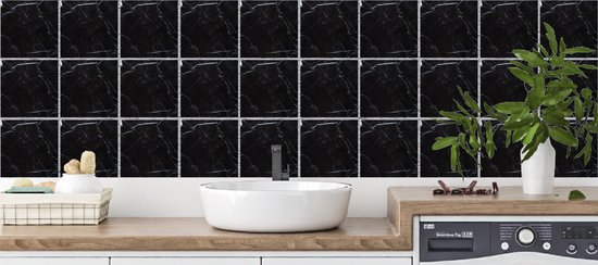 15 stuks tegelstickers marmerlook zwart 15x15cm - badkamermuur - achterwand keuken - zelfklevend - backsplash - plakfolie