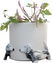 Teckel - hond - vaas - plantenbak - plantenhouder - bloempot - plantenbak - plant - porselein - zwart - marble look