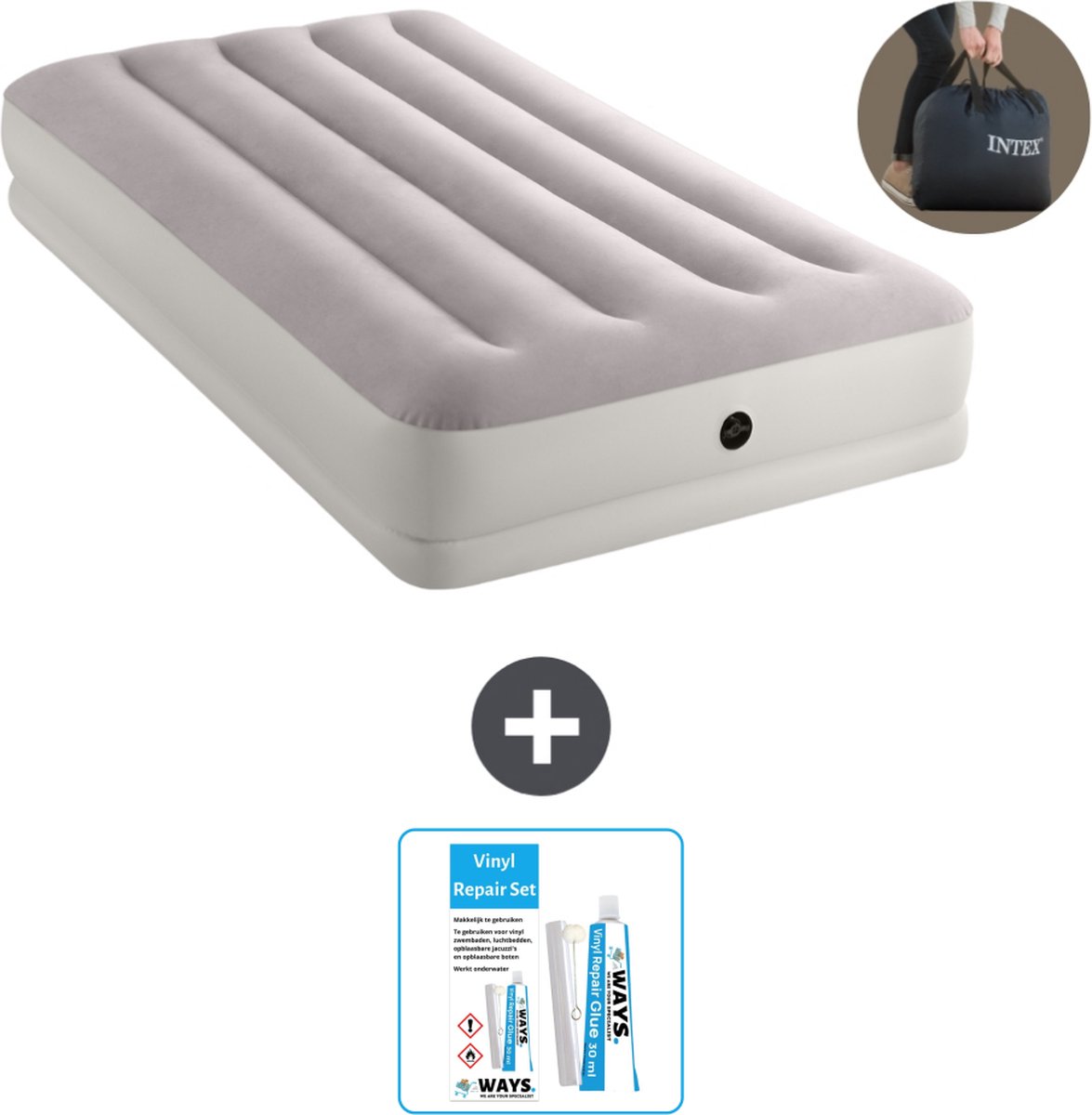 Intex Luchtbed - 1-Persoons - 99 x 191 x 30 cm - Grijs - Inclusief pomp - Accessoires CB21