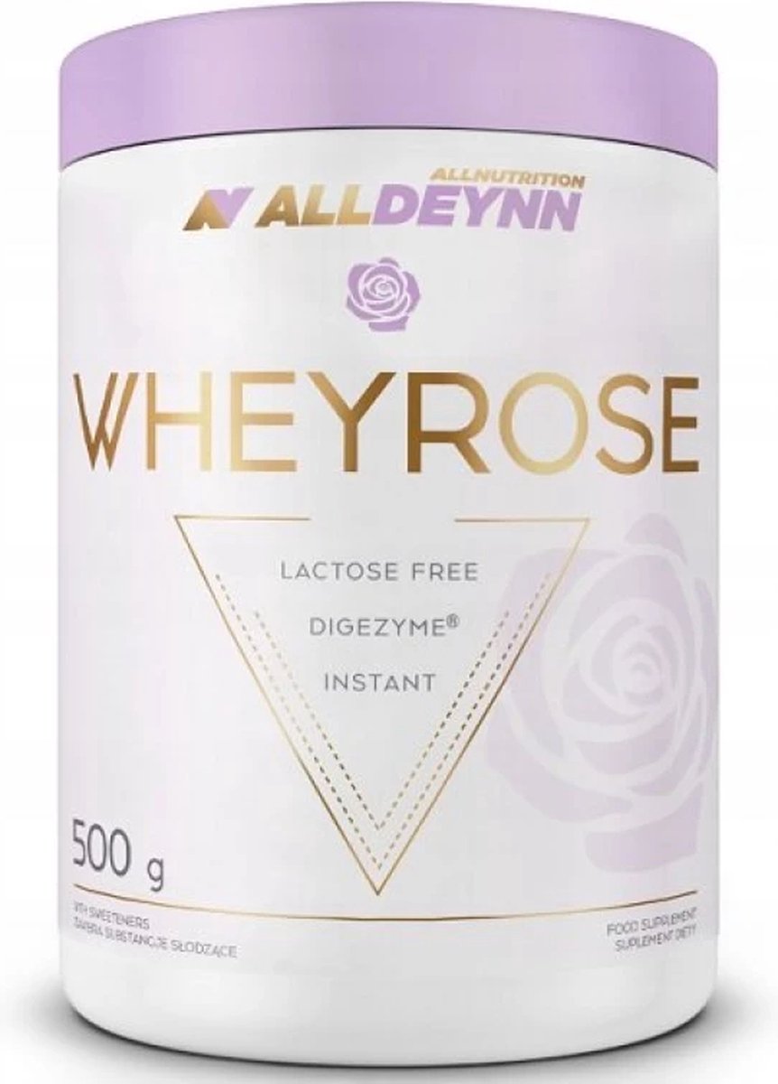 Alldeynn | WheyRose | Vanilla 500gr 16 doseringen | Lactose vrij | Instant | Digezyme | Spijsvertering Enzymen | Eiwit shake | Proteïne shake | Eiwitten | Proteïne | Supplement | Concentraat | Nutriworld