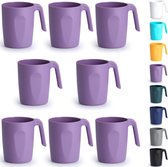 Lot de 8 tasses à café en plastique violet de 450 ml, tasses à café en plastique avec poignées, réutilisables, tasses à eau, faciles à transporter, idéales pour la maison, le jardin, le pique-nique, le camping, l'extérieur