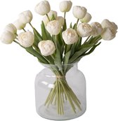 WinQ- Witte Tulpen - Boeket kunst Tulpen 38cm -21 tulpen - Kunstbloemen - zijden bloemen - Exclusief glasvaas -