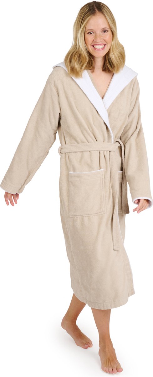 Blumtal Badjas Katoen Dames - Katoenen Badjas - Zachte Badjas - Met Capuchon - Fluweelzachte Badstof - Oeko-TEX® Gecertficeerd - Taupe - Maat S