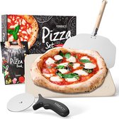 Stellar Pizzasteen - Pizzasteen voor Oven & Gasgrill - Pizzasteen Set - met Pizzaschep, Receptenboek & Pizzasnijder - Pizza Stone Set - Brood Steen Steenplaat - Ovensteen